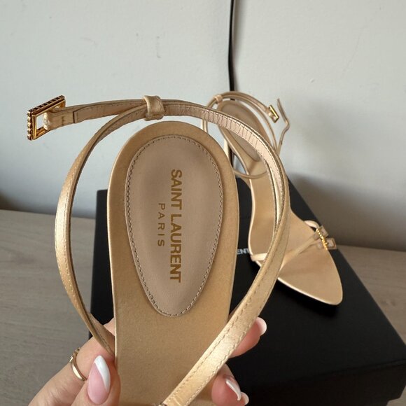 NWB Saint Laurent Lila Sandals Beige Satin Ankle Strap High Heels Sz 39 - Picture 5 of 15